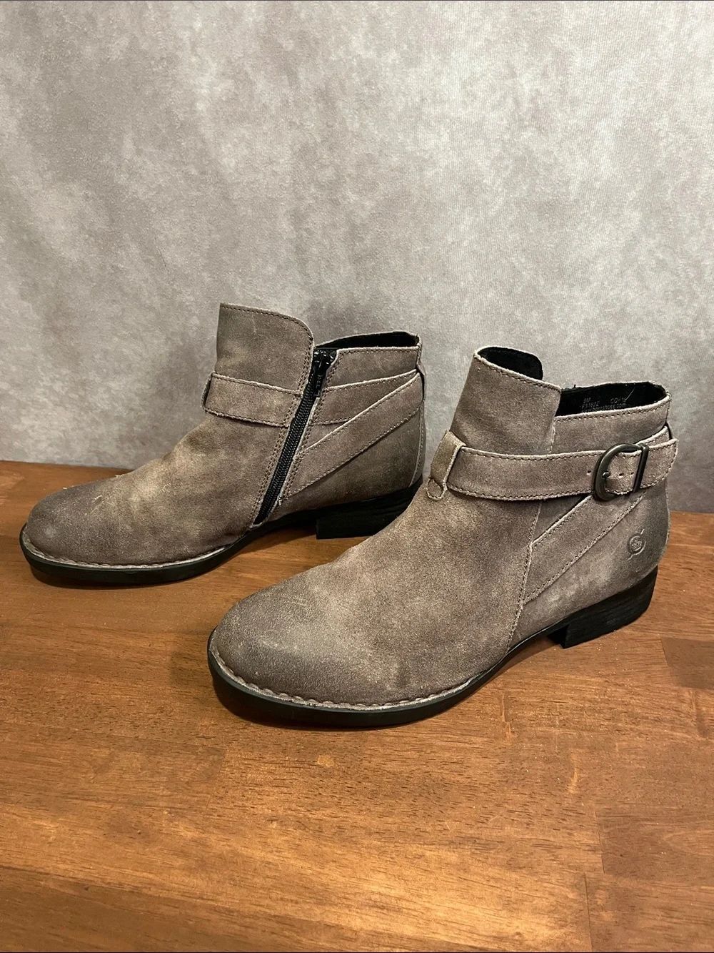 Born Gray Suede Ankle Boots with Buckle Detail size 9